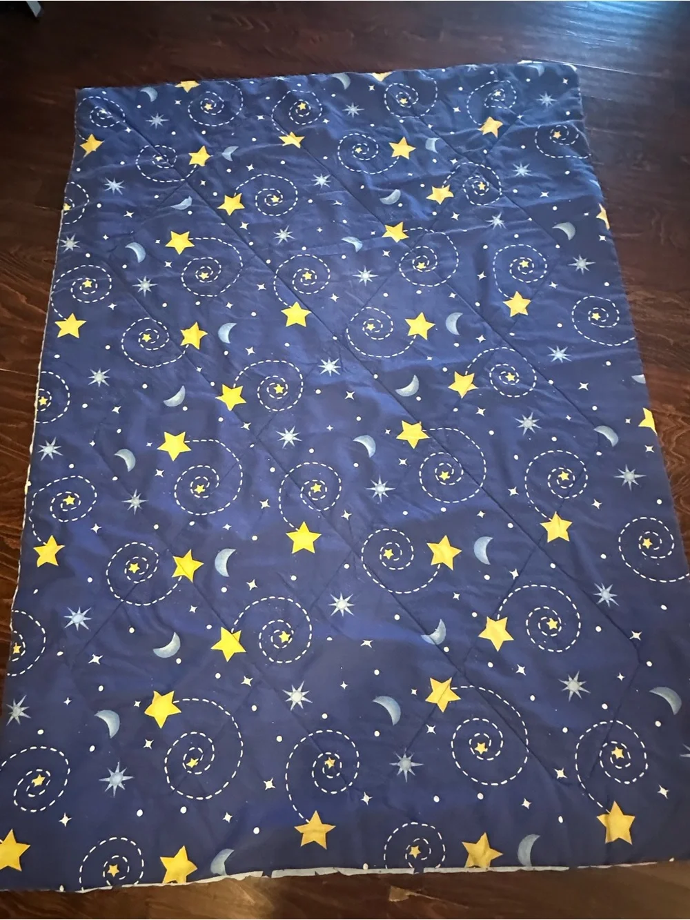 Vintage 1990s celestial print twin comforter blue and yellow moon stars